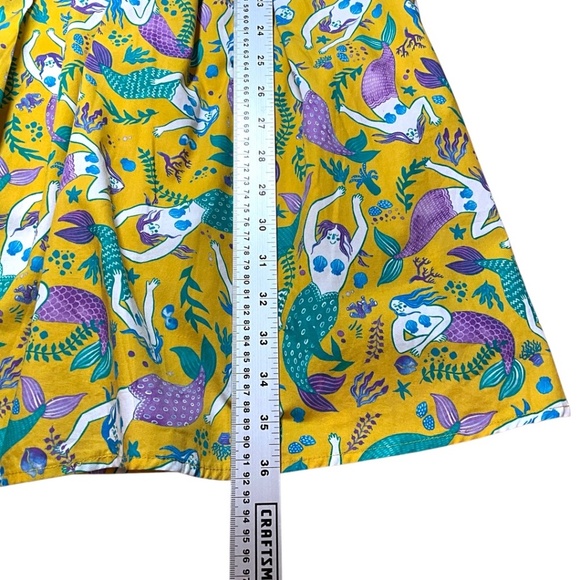 MODCLOTH 100% Cotton Shell & Lining Yellow Purple Mermaid Dress Fit & Flare Sz L - Picture 9 of 13